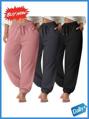 Plus Size Sweatpants Baggy Jogger Pants Tapered Ankle Elastic Waist 3 Pack